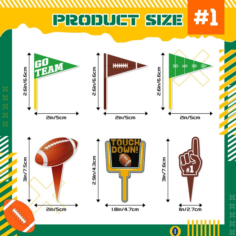 wuhuzsm 36pcs Football Cupcake Toppers, Touchdown Decorations for Football Theme Birthday Party, Sports Game Day Celebration Supplies - Image 2