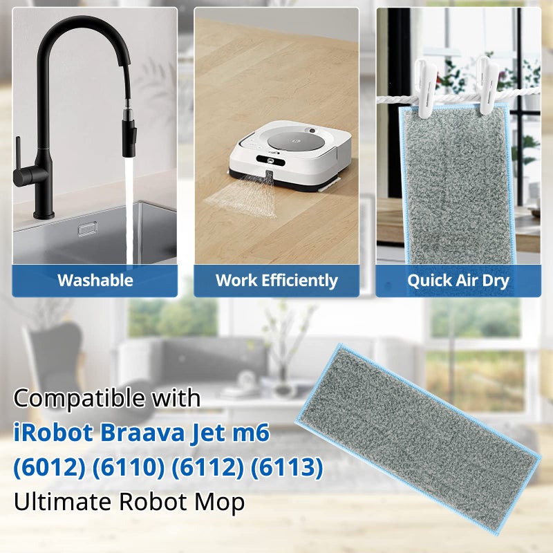 LINNIW M6 Wet Mopping Pads Washable Compatible with Braava Jet m Series, Reusable Wet Pads for iRobot Braava Jet M6 (6110) (6012) (6112) (6113) Pack of 6 - Image 2
