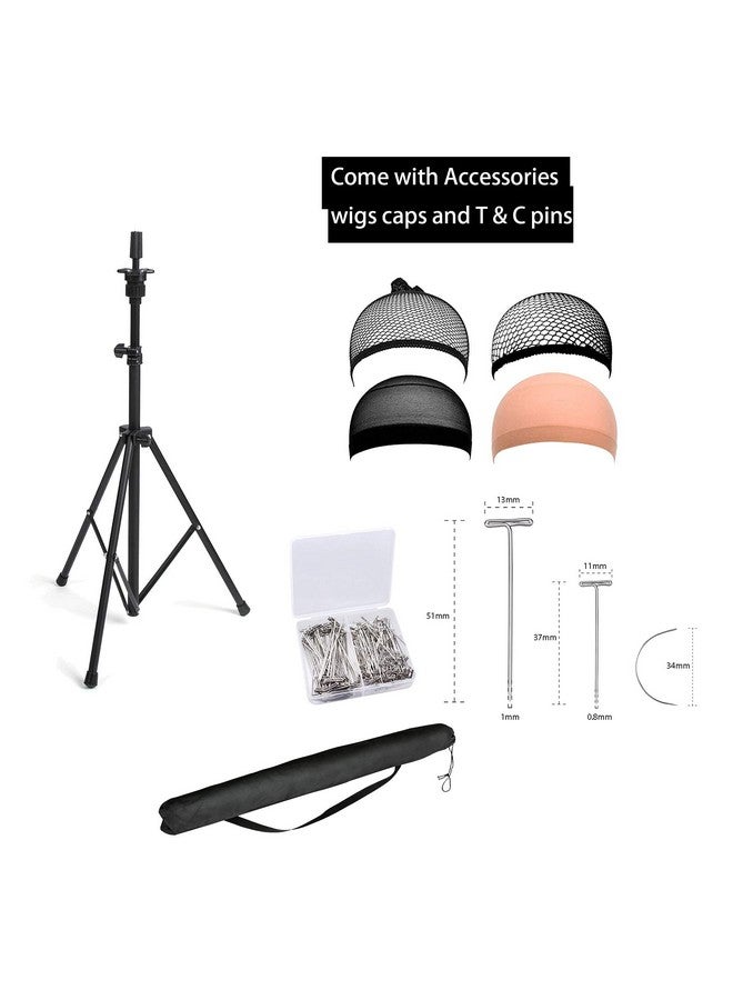 Hyoujin HYOUJIN Wig Head Stand,Wig Stand Tripod Mannequin Head Stand Metal Adjustable Holder for Mannequin Head,Manikin Head,Training Head,Canvas Block Head with Wig Caps,T-Pins,Carry Bag 35.4-52.4 in(Black) - Image 5