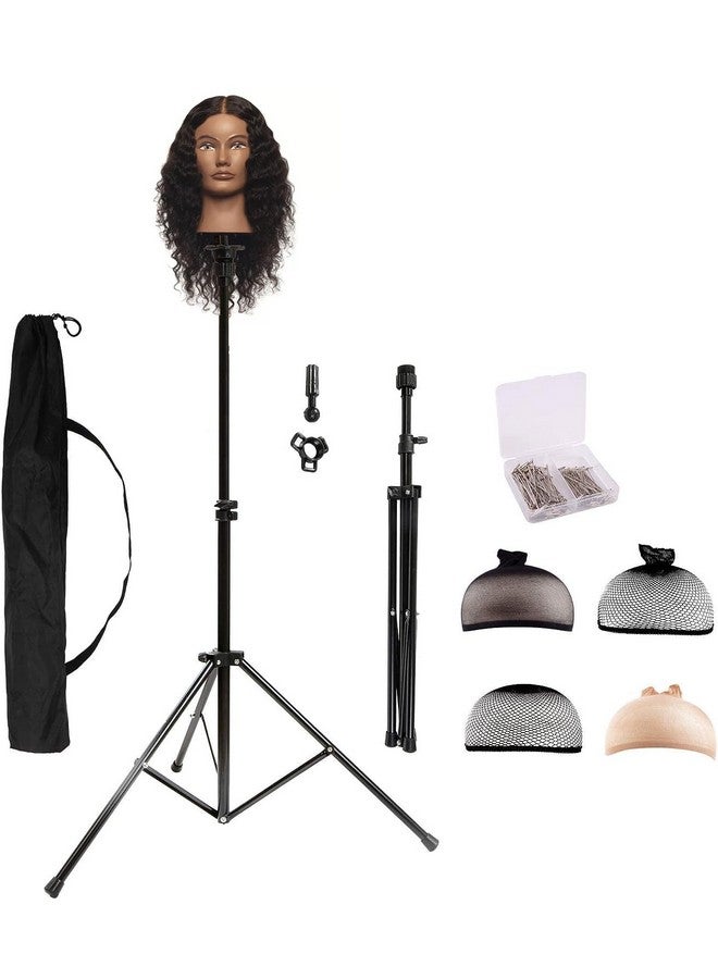 Hyoujin HYOUJIN Wig Head Stand,Wig Stand Tripod Mannequin Head Stand Metal Adjustable Holder for Mannequin Head,Manikin Head,Training Head,Canvas Block Head with Wig Caps,T-Pins,Carry Bag 35.4-52.4 in(Black) - Image 1