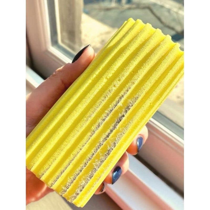 Scrub Daddy Damp Duster Reusable Dust Cleaning Sponge Yellow, Pre-Moistened Dust Remover for Blinds, Shelves, Furniture and Tight Spaces, Washable Water Activated Dusting Sponge, 1 Piece - Image 3
