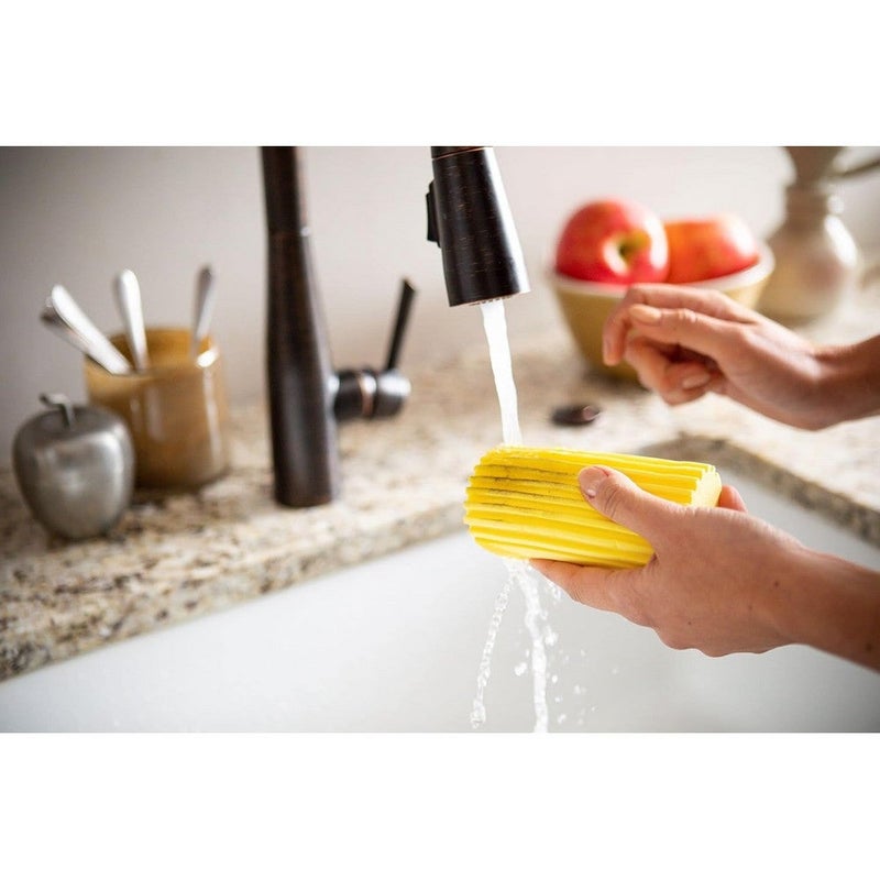 Scrub Daddy Damp Duster Reusable Dust Cleaning Sponge Yellow, Pre-Moistened Dust Remover for Blinds, Shelves, Furniture and Tight Spaces, Washable Water Activated Dusting Sponge, 1 Piece - Image 4