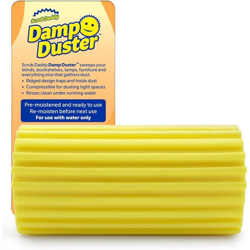 Scrub Daddy Damp Duster Reusable Dust Cleaning Sponge Yellow, Pre-Moistened Dust Remover for Blinds, Shelves, Furniture and Tight Spaces, Washable Water Activated Dusting Sponge, 1 Piece - Image 1