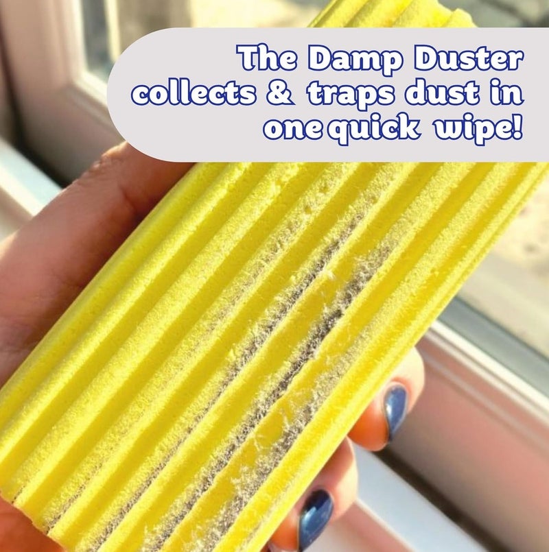 Scrub Daddy Damp Duster Reusable Dust Cleaning Sponge Yellow, Pre-Moistened Dust Remover for Blinds, Shelves, Furniture and Tight Spaces, Washable Water Activated Dusting Sponge, 1 Piece - Image 3