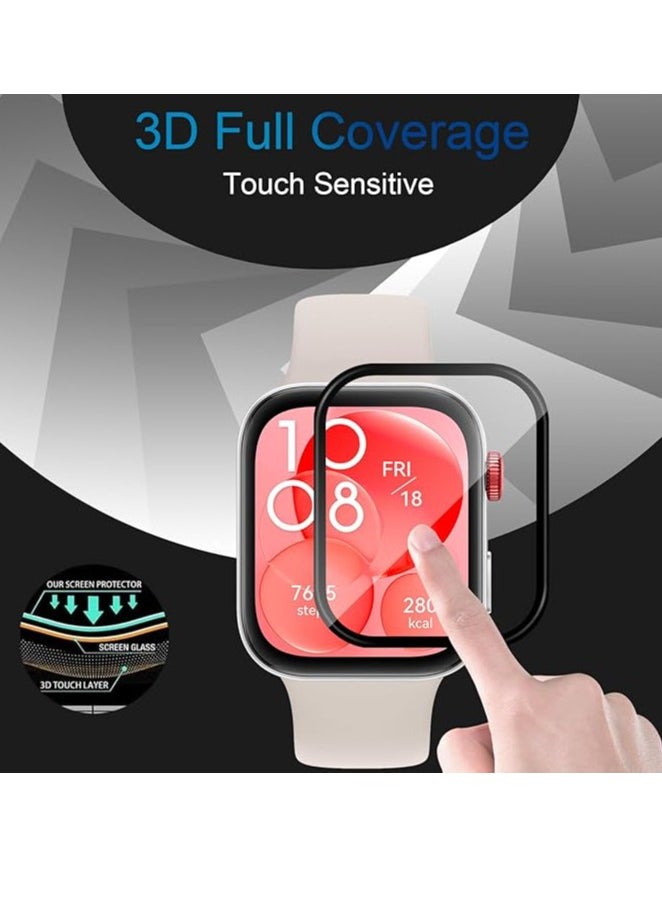 Screen Protector for Huawei Watch Fit 3, Pack of 3, 3D Full Coverage HD Flexible Screen Protector, Anti-Dust, Bubble-Free Screen Protector, Scratch-Resistant Screen Protector