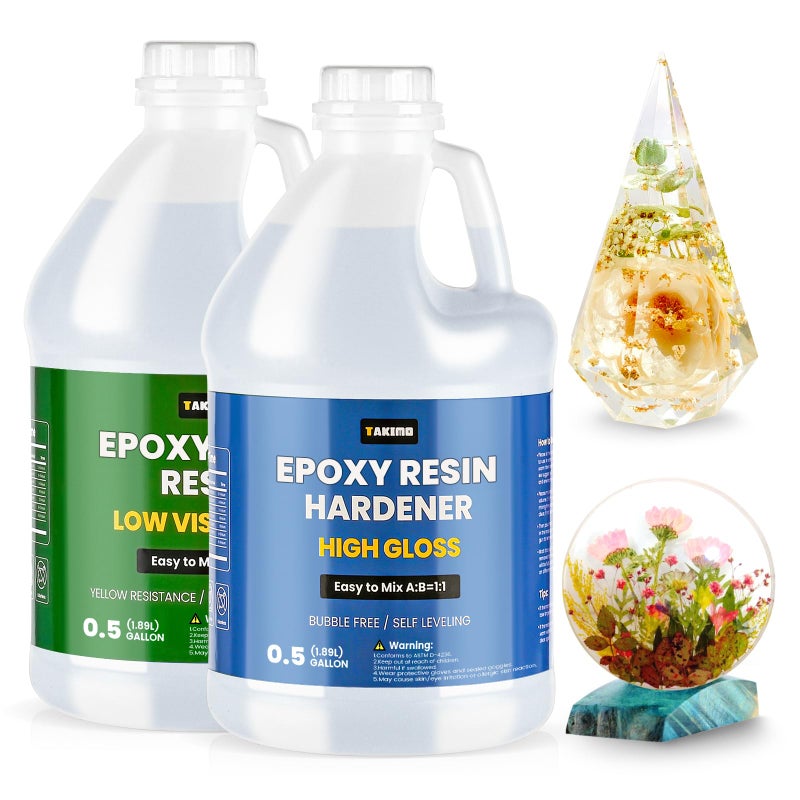 TAKIMO 1 Gallon Crystal Clear Resin Kit,No Bubble & Not Yellowing Epoxy Resin for Coating, Casting, Table Top,DIY, Bar Top, River Tables, Resin Art, Wood with High Gloss Finish - Image 1