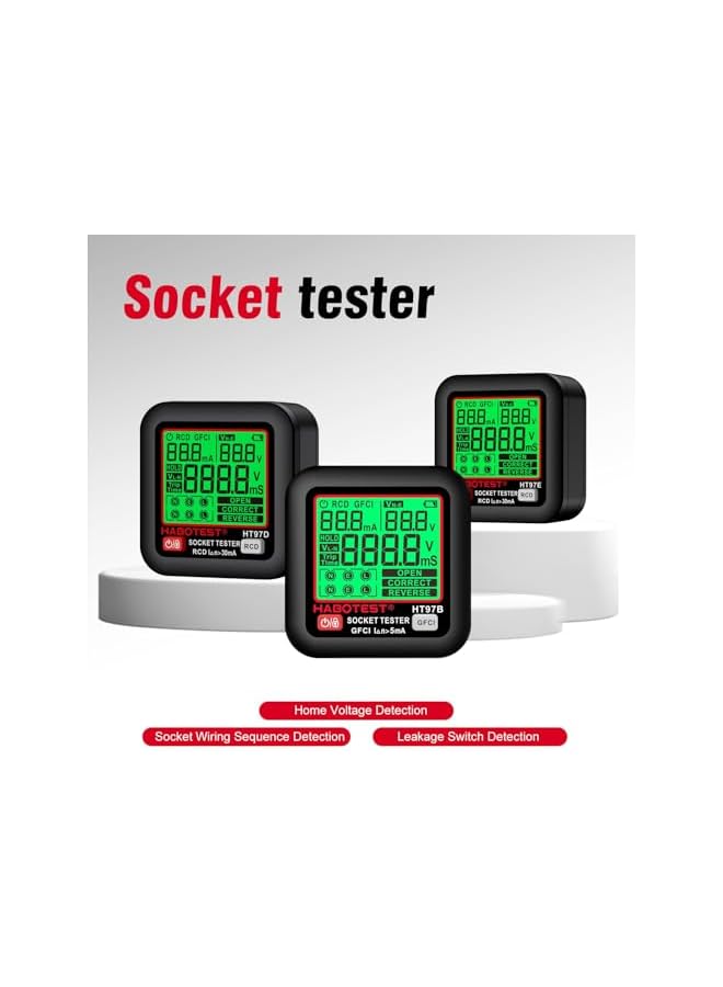 promass GFCI Outlet Tester with LCD Display, Receptacle Detector, Electric Voltage Tester for Standard 3-Wire 260V AC Voltage, Socket Checker 6 Visual Indicators/Wiring Legend for Home (HT97B) - Image 3