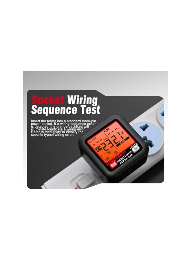 promass GFCI Outlet Tester with LCD Display, Receptacle Detector, Electric Voltage Tester for Standard 3-Wire 260V AC Voltage, Socket Checker 6 Visual Indicators/Wiring Legend for Home (HT97B) - Image 5