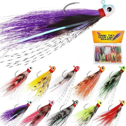Dovesun Crappie Jigs HandTied Hair Jigs 10 Colors Fishing Jigs Bucktail Crappie Jig Heads for Trout Walleye and Panfish Fishing 4116oz40pcs - Image 1