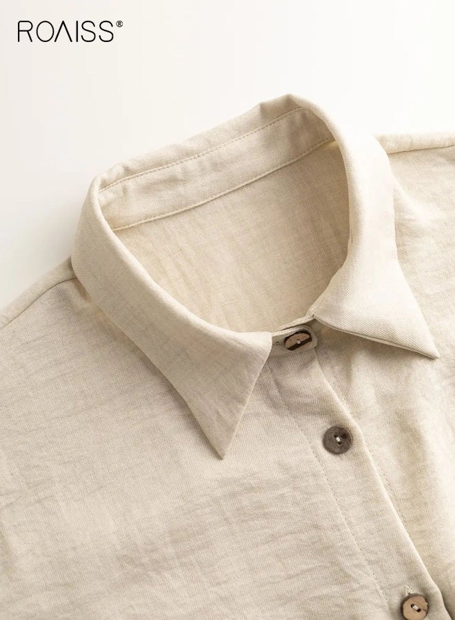 roaiss Women's Plus Size Two-Piece Set, Elegant and Slimming Long-Sleeve Suit, Pants and Cardigan Two-Piece Set, Solid Color Commuter Casual Suit, Apricot - Image 4