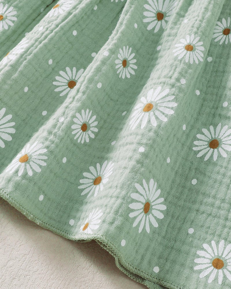 SODLON 18 Month Girl Dresses Sleeveless Causal Summer Dress Toddler Girl Clothes 18-24 Months Big Bow Green Daisy Flower Sun Dress with Hat Cute Floral 24 Month Girl Outfits - Image 4