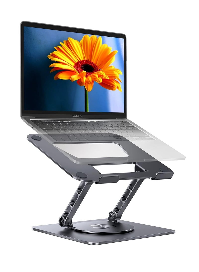 Laptop Stand for Desk, Adjustable Laptop Holder with 360 Degree Rotating Base, Foldable Laptop Stand Compatible with MacBook Pro/Air Notebook up to 16 inch, Grey, Aluminum  - Image 1