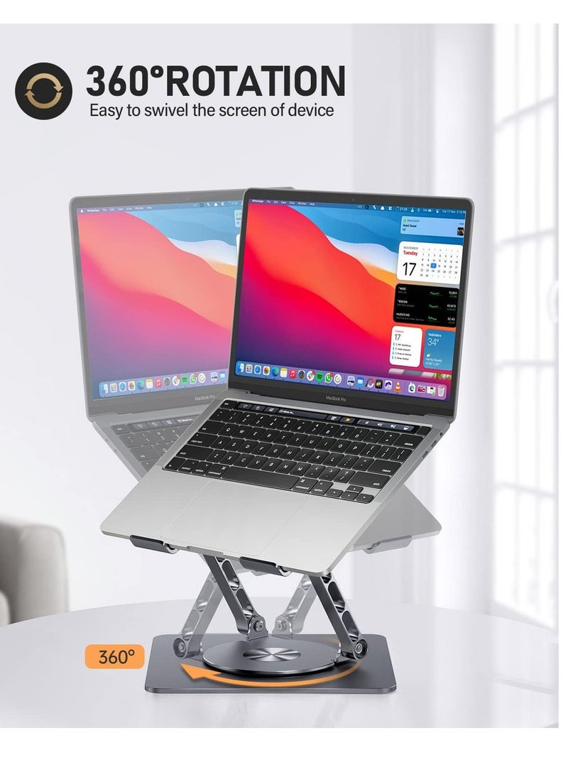 Laptop Stand for Desk, Adjustable Laptop Holder with 360 Degree Rotating Base, Foldable Laptop Stand Compatible with MacBook Pro/Air Notebook up to 16 inch, Grey, Aluminum  - Image 2
