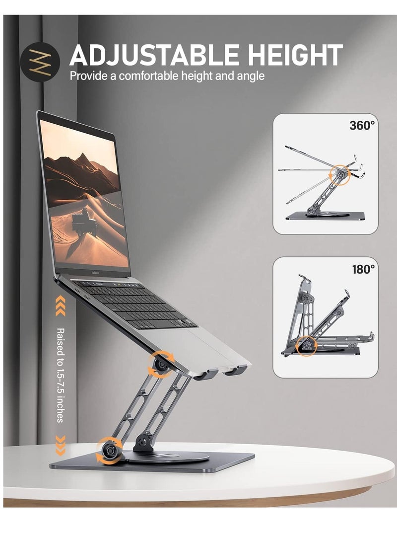 Laptop Stand for Desk, Adjustable Laptop Holder with 360 Degree Rotating Base, Foldable Laptop Stand Compatible with MacBook Pro/Air Notebook up to 16 inch, Grey, Aluminum  - Image 3