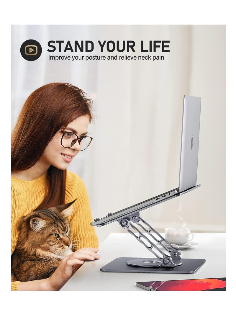 Laptop Stand for Desk, Adjustable Laptop Holder with 360 Degree Rotating Base, Foldable Laptop Stand Compatible with MacBook Pro/Air Notebook up to 16 inch, Grey, Aluminum  - Image 4