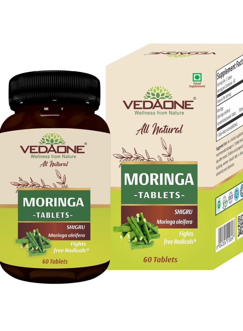 VedaOne All Natural Premium Moringa tablets 750mg each| 60 Tablets| 100% organic |Moringa benefits- Immune Support, Energy Boost, Digestion, Metabolism, Rich in Antioxidants, Vitamins, and Minerals - Image 1
