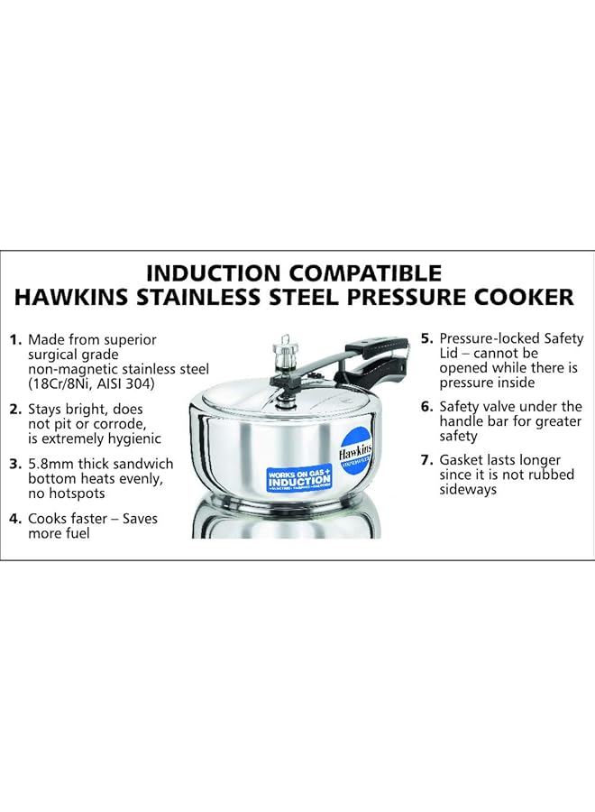 هوكينز قدر ضغط من الفولاذ المقاوم للصدأ، متوافق مع قاعدة الحث، سعة 3 لترات، لون فضي - Image 3