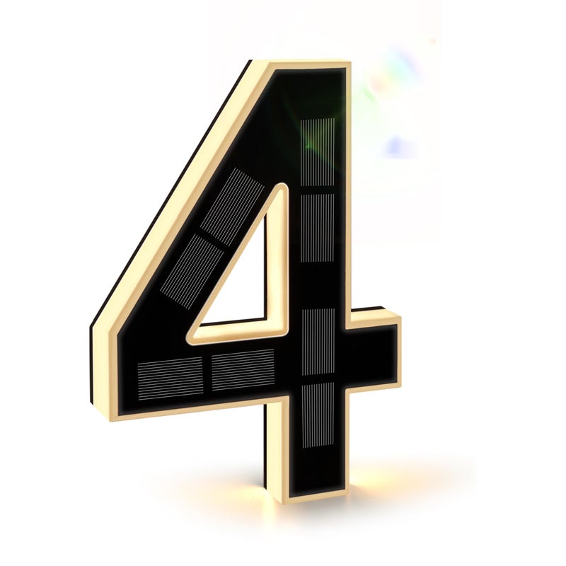 ISUNMEA 9 Inch Solar Lighted House Numbers for Outside, Light Up Waterproof LED Address Numbers Signs for Houses, Large Personalized Illuminated Exterior Modern House Numbers Light (4-Black, 9IN) - Image 1