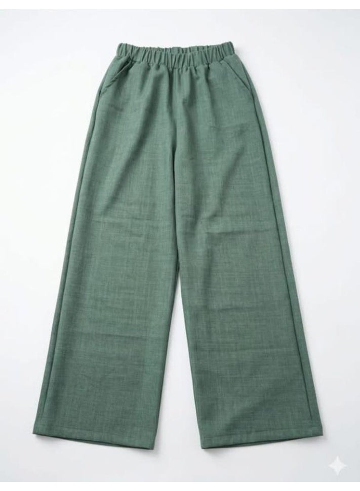 Wide-Leg Elastic Waist Textured Trousers.
