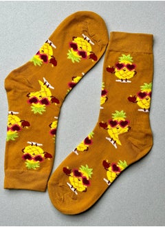 The Socks Hype 2 Pairs Unisex Pineapple with Heart Glasses Socks for Men Women - Comfortable Cotton Blend | Suitable for 35-42 Sizes | Playful Pineapple Design, Perfect for Tropical Vibes and Fun Lovers  - Image 1