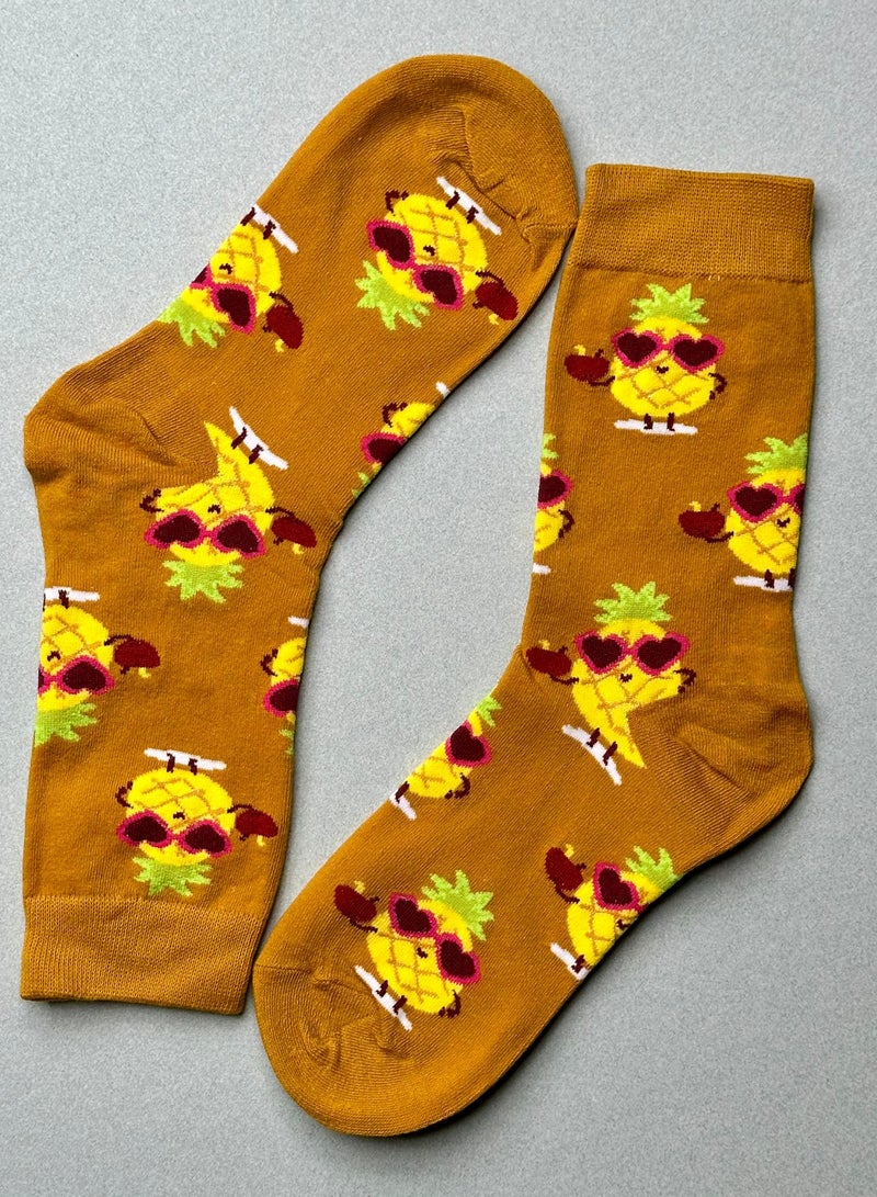 The Socks Hype 2 Pairs Unisex Pineapple with Heart Glasses Socks for Men Women - Comfortable Cotton Blend | Suitable for 35-42 Sizes | Playful Pineapple Design, Perfect for Tropical Vibes and Fun Lovers - Image 1