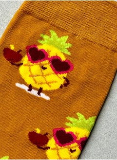 The Socks Hype 2 Pairs Unisex Pineapple with Heart Glasses Socks for Men Women - Comfortable Cotton Blend | Suitable for 35-42 Sizes | Playful Pineapple Design, Perfect for Tropical Vibes and Fun Lovers  - Image 2