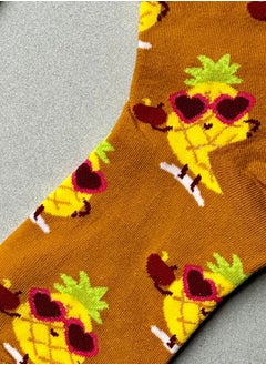The Socks Hype 2 Pairs Unisex Pineapple with Heart Glasses Socks for Men Women - Comfortable Cotton Blend | Suitable for 35-42 Sizes | Playful Pineapple Design, Perfect for Tropical Vibes and Fun Lovers  - Image 3