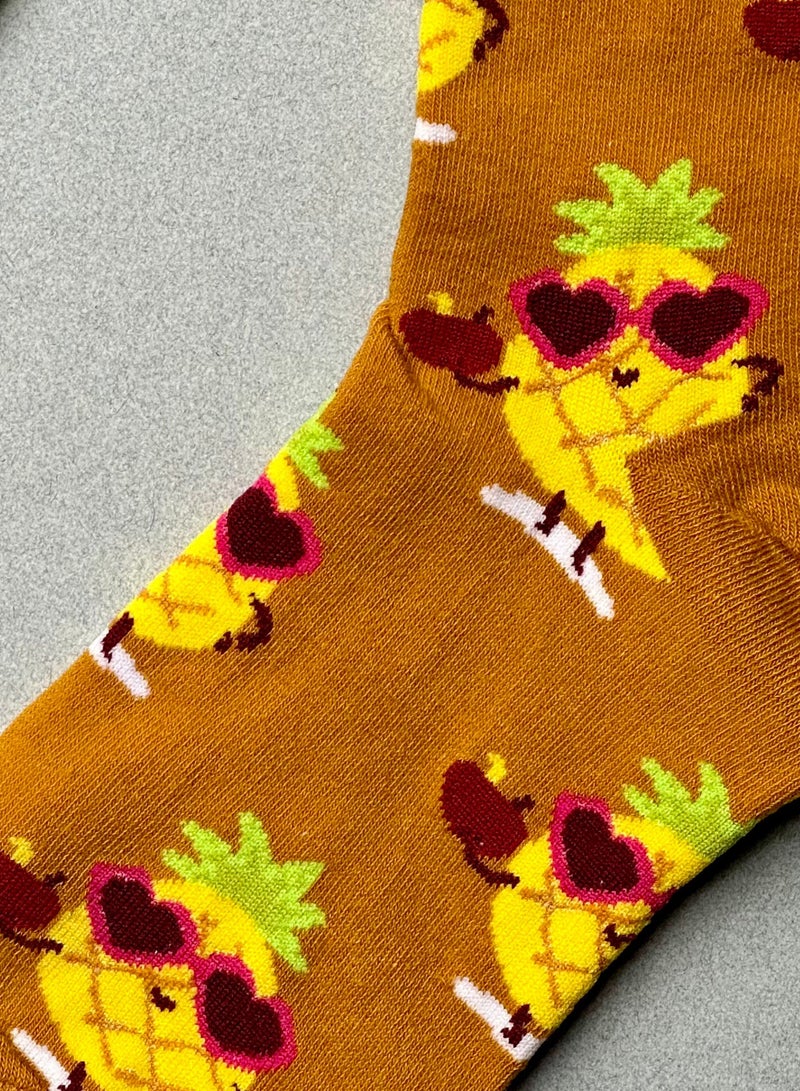 The Socks Hype 2 Pairs Unisex Pineapple with Heart Glasses Socks for Men Women - Comfortable Cotton Blend | Suitable for 35-42 Sizes | Playful Pineapple Design, Perfect for Tropical Vibes and Fun Lovers - Image 3