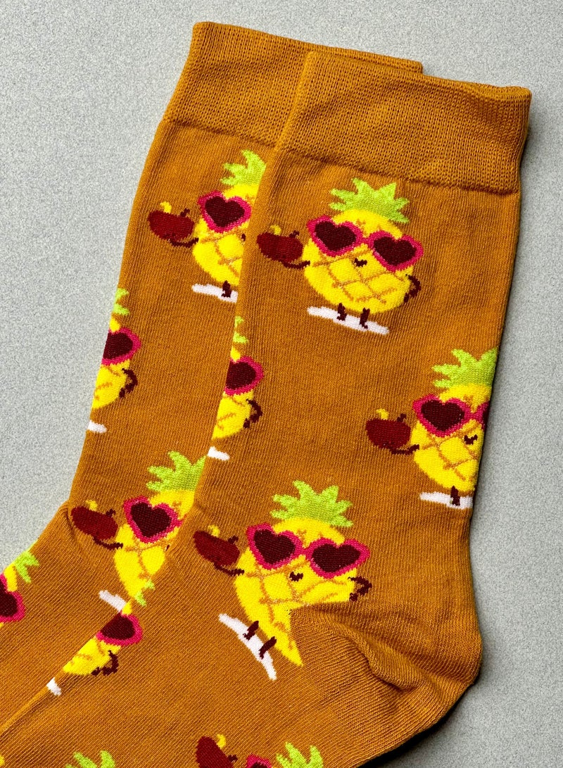 The Socks Hype 2 Pairs Unisex Pineapple with Heart Glasses Socks for Men Women - Comfortable Cotton Blend | Suitable for 35-42 Sizes | Playful Pineapple Design, Perfect for Tropical Vibes and Fun Lovers - Image 4