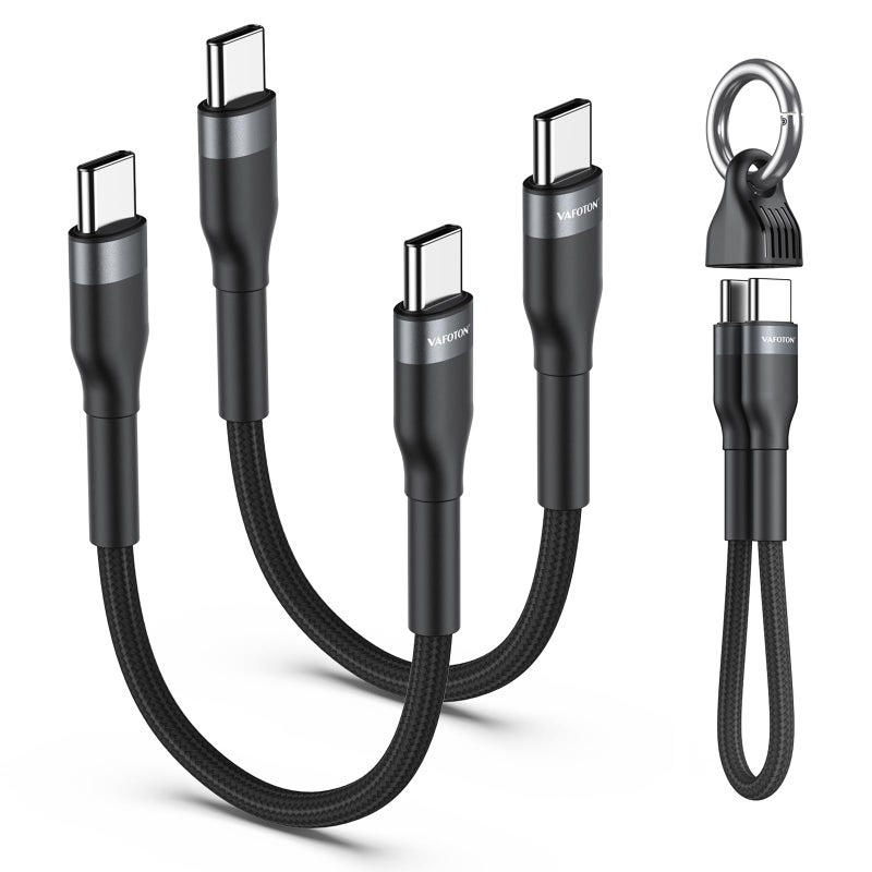 VAFOTON PD 60W Short USB C Cable (2 Pack), Keychain 6 Inch USB C Cable/Nylon Braided Type C to Type C Cables/Fast Charging Cables for 1Phone17/16/15 Series, 1Pad Pro/Air, Samsung Galaxy Series, Google Pixel - Image 1