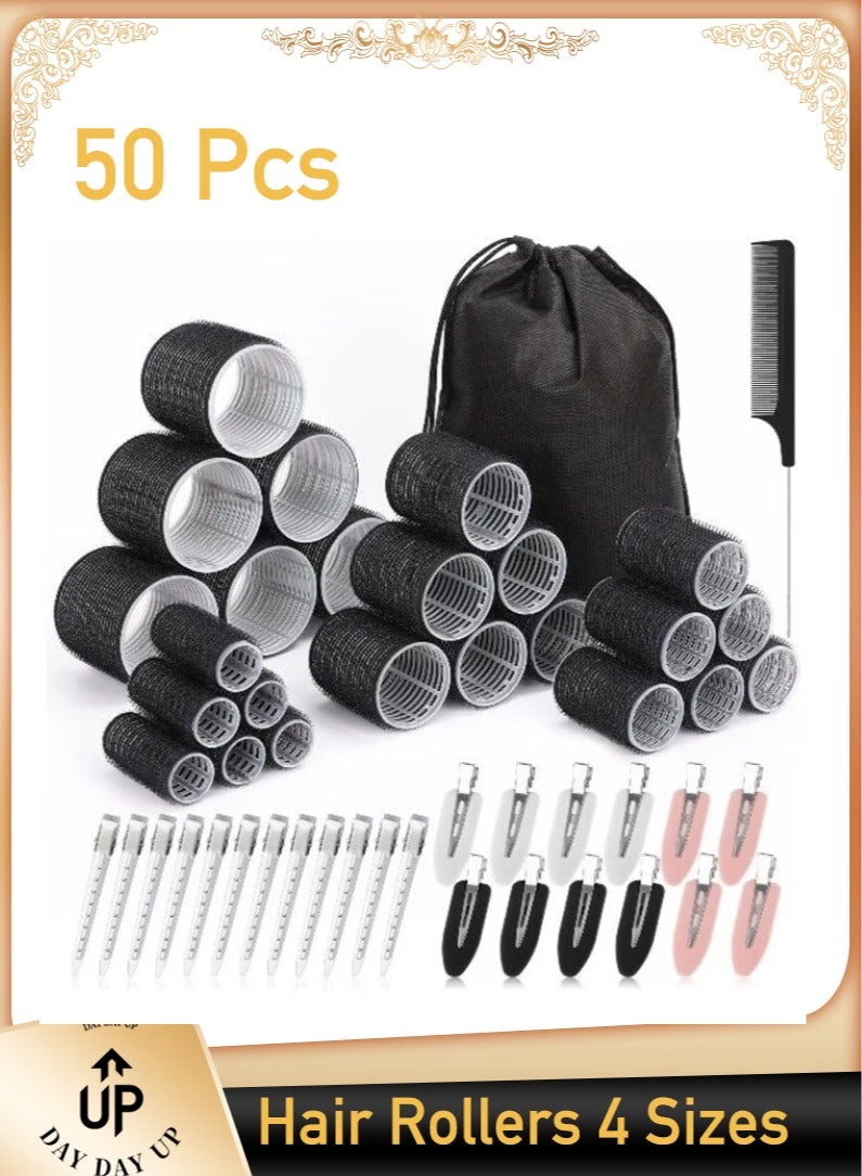 أسطوانات الشعر 50 قطعة مجموعة مع 24 قطعة أسطوانات الشعر 4 أحجام (6 أسطوانات جمبو / 6 أسطوانات كبيرة / 6 أسطوانات متوسطة / 6 أسطوانات صغيرة) / 1 مشط و 24 قطعة مقاطع الشعر لفترة طويلة متوسطة قصيرة هاي - Image 1