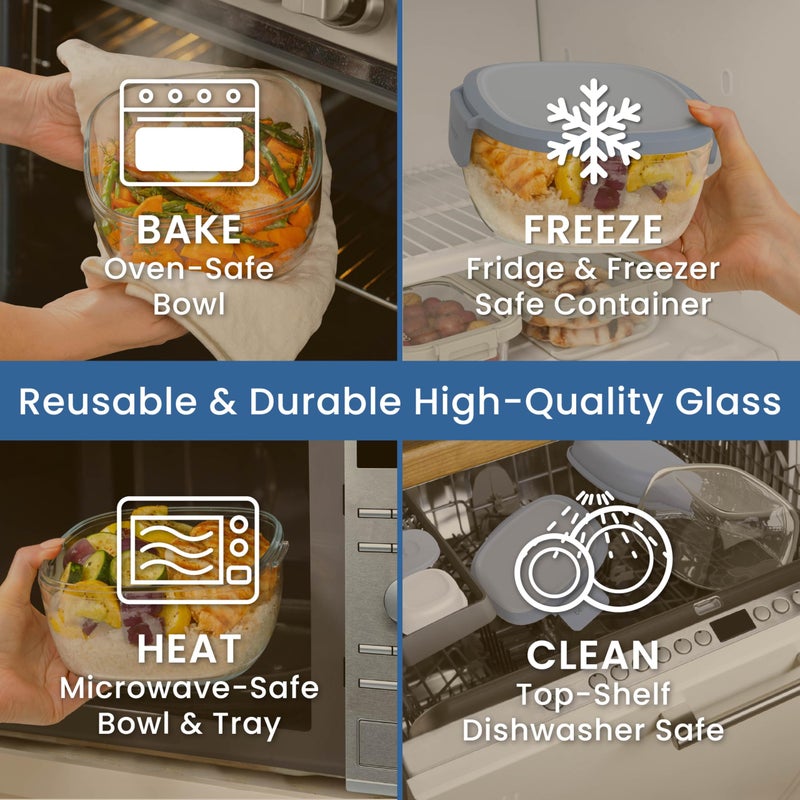 Bentgo Glass Salad Container - 7.6-Cup Salad Bowl with Airtight Lid, Leak-Proof Sauce Container, 4-Compartment Bento Tray & Reusable Fork - BPA-Free for Meal Prep, Office & More (Light Blue) - Image 4