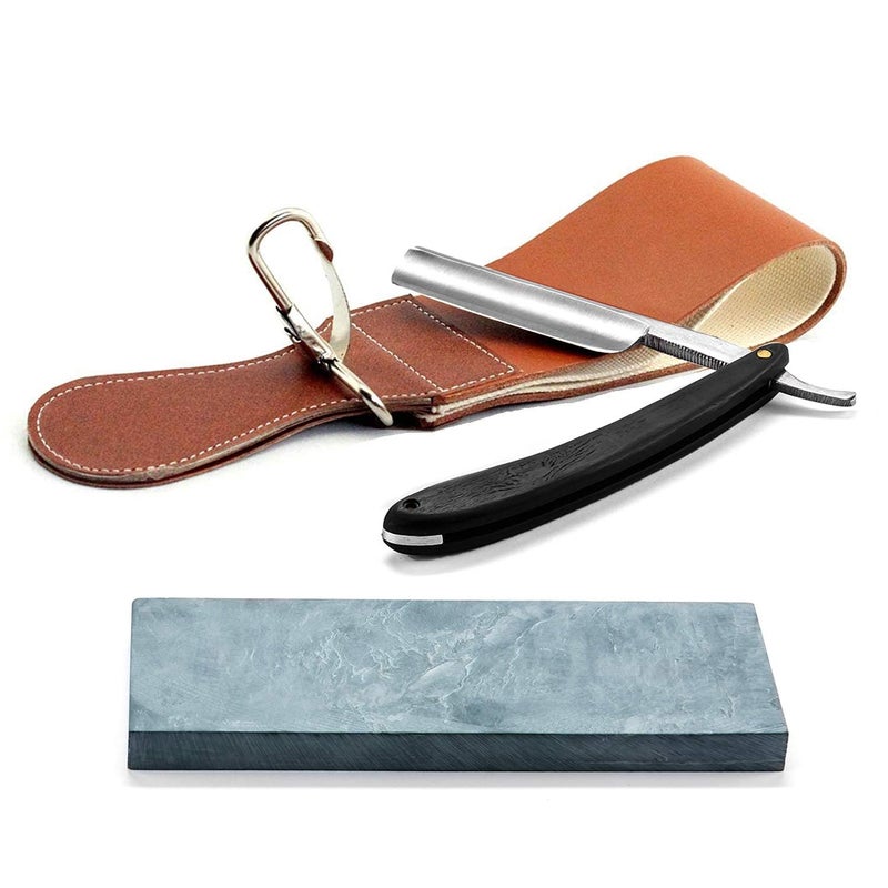 Grandslam Pro Natural Wooden Handle 420 Steel Straight Razor, 2 Layers Long Leather Canvas Strop, Sharpening Stone,2 Side Grit 3000 Waterstone Knife Sharpener - Image 1