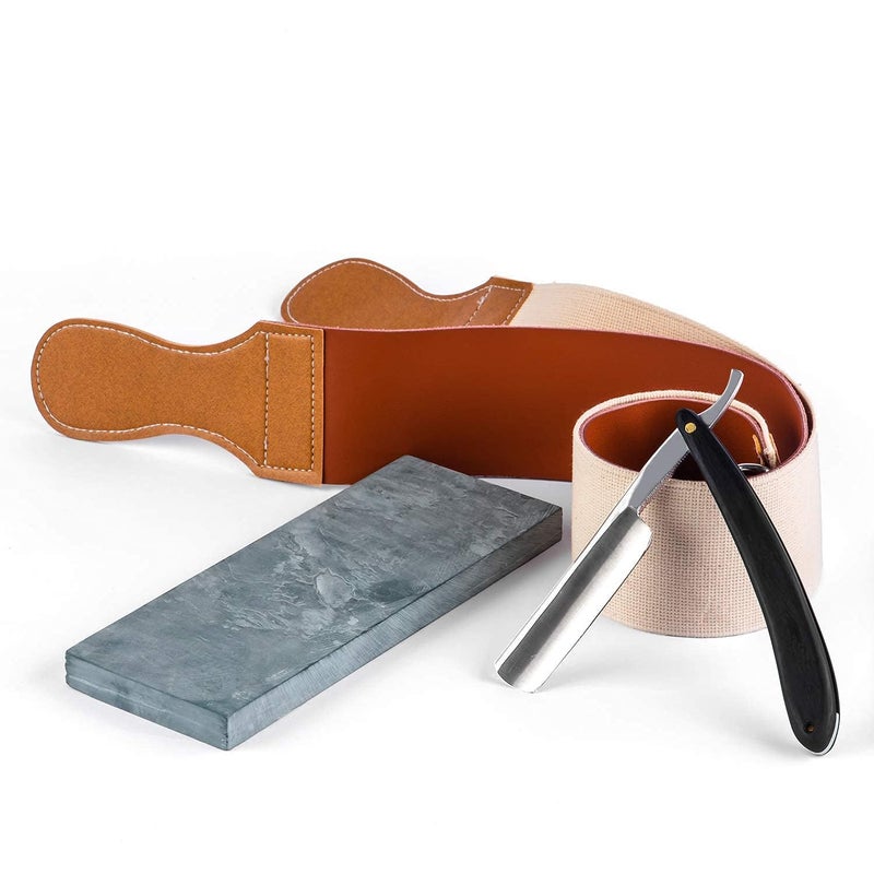Grandslam Pro Natural Wooden Handle 420 Steel Straight Razor, 2 Layers Long Leather Canvas Strop, Sharpening Stone,2 Side Grit 3000 Waterstone Knife Sharpener - Image 2