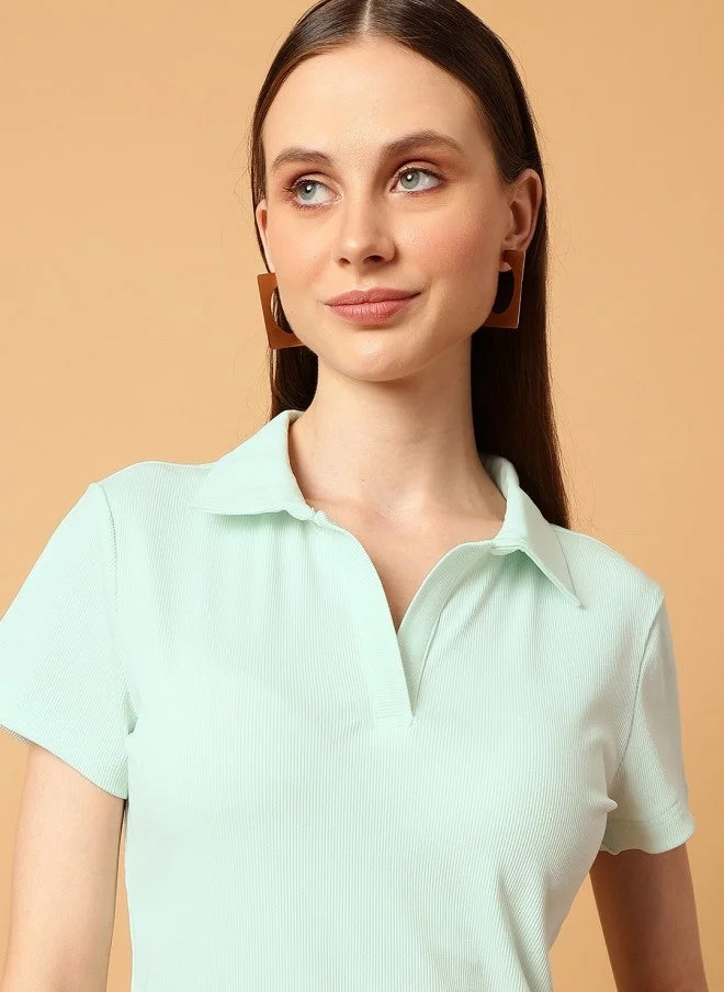 مينت ستريت تيشيرت بولو نسائي أخضر نعناعي بقصة ضيقة