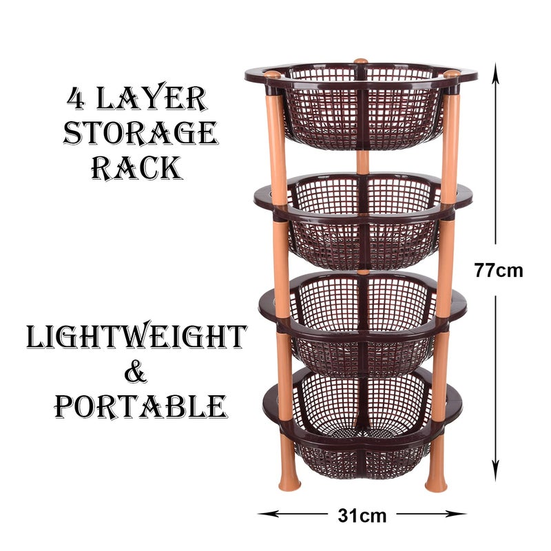 Kuber Industries Storage Basket | Plastic 4 Layer Kitchen Storage Basket | Storage Rack for Kitchen | Multi-Layer Vegetable Rack | Desire Floor-Standing Rack | Brown - Image 3