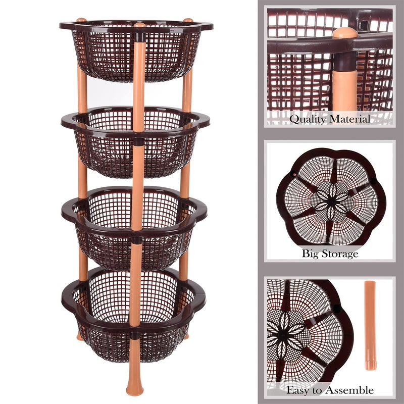 Kuber Industries Storage Basket | Plastic 4 Layer Kitchen Storage Basket | Storage Rack for Kitchen | Multi-Layer Vegetable Rack | Desire Floor-Standing Rack | Brown - Image 4