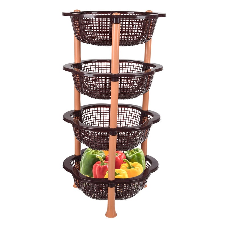 Kuber Industries Storage Basket | Plastic 4 Layer Kitchen Storage Basket | Storage Rack for Kitchen | Multi-Layer Vegetable Rack | Desire Floor-Standing Rack | Brown - Image 2