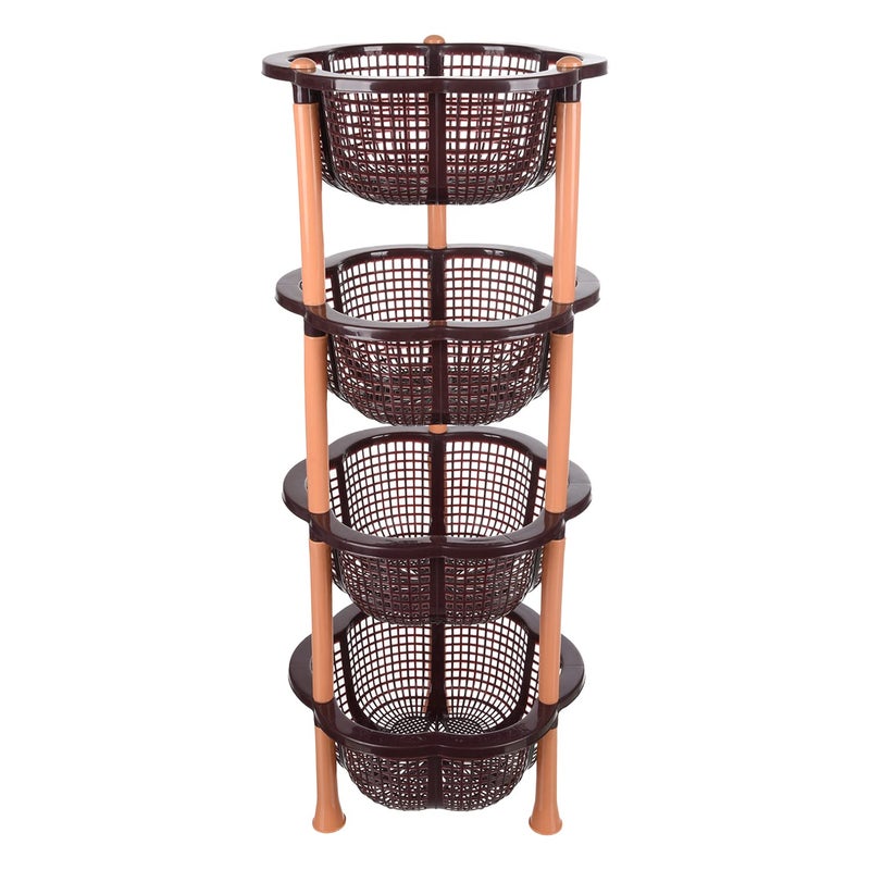 Kuber Industries Storage Basket | Plastic 4 Layer Kitchen Storage Basket | Storage Rack for Kitchen | Multi-Layer Vegetable Rack | Desire Floor-Standing Rack | Brown - Image 1