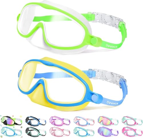Vvinca 2 Pcs KidsSwimGoggles with Nose Cover Swimming Diving Mask Wide View Anti Fog UV Anti Shattered Lens for Kids 35 - Image 1