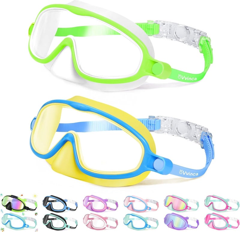 Vvinca 2 Pcs KidsSwimGoggles with Nose Cover Swimming Diving Mask Wide View Anti Fog UV Anti Shattered Lens for Kids 35 - Image 2