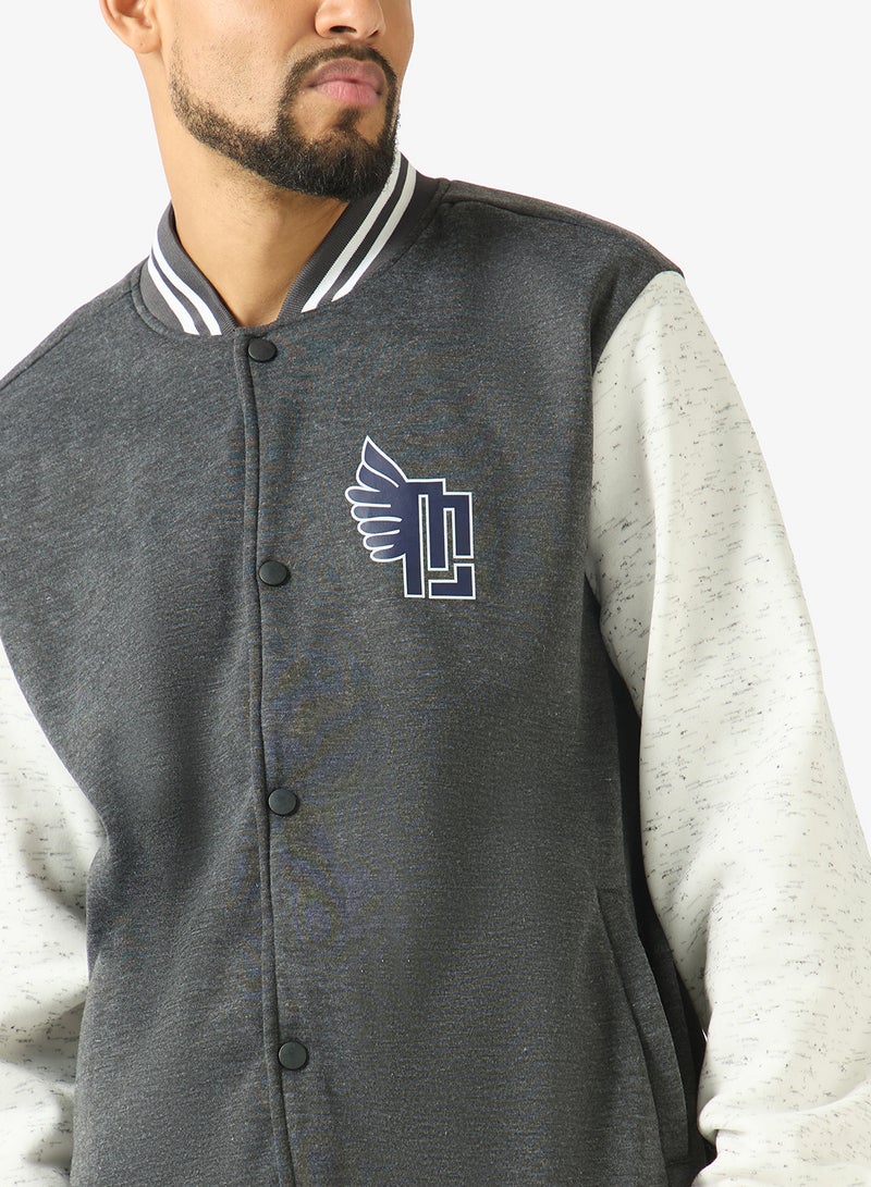 Seventy Five Classic Contrast Sleeve Snap Button Varsity Jacket - Image 3
