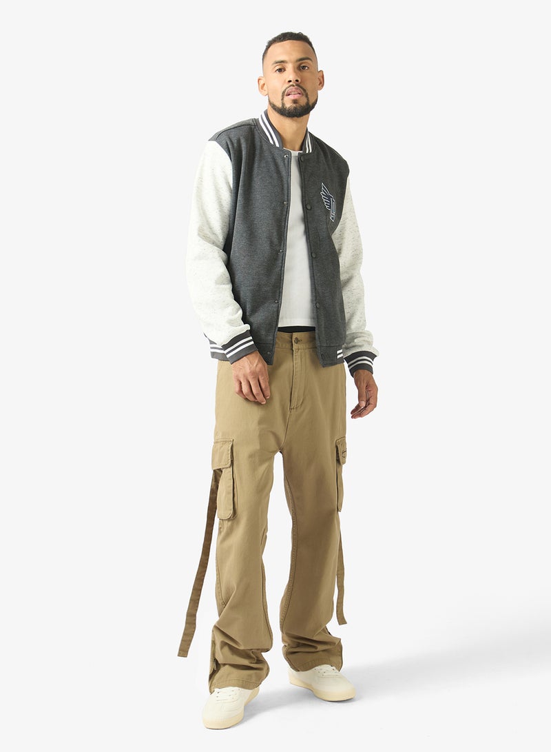Seventy Five Classic Contrast Sleeve Snap Button Varsity Jacket - Image 4