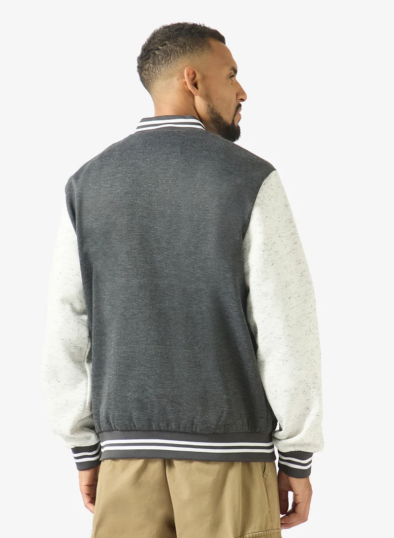 Seventy Five Classic Contrast Sleeve Snap Button Varsity Jacket