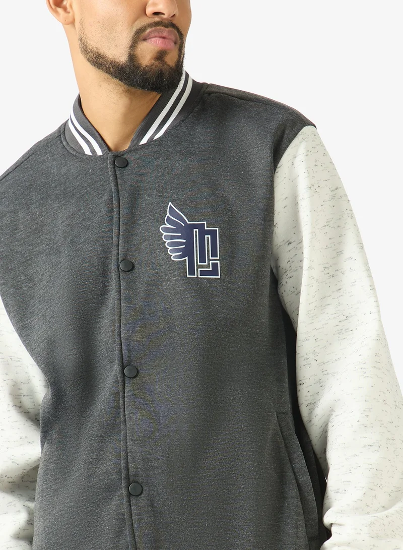Seventy Five  Classic Contrast Sleeve Snap Button Varsity Jacket for Men | Best Price UAE