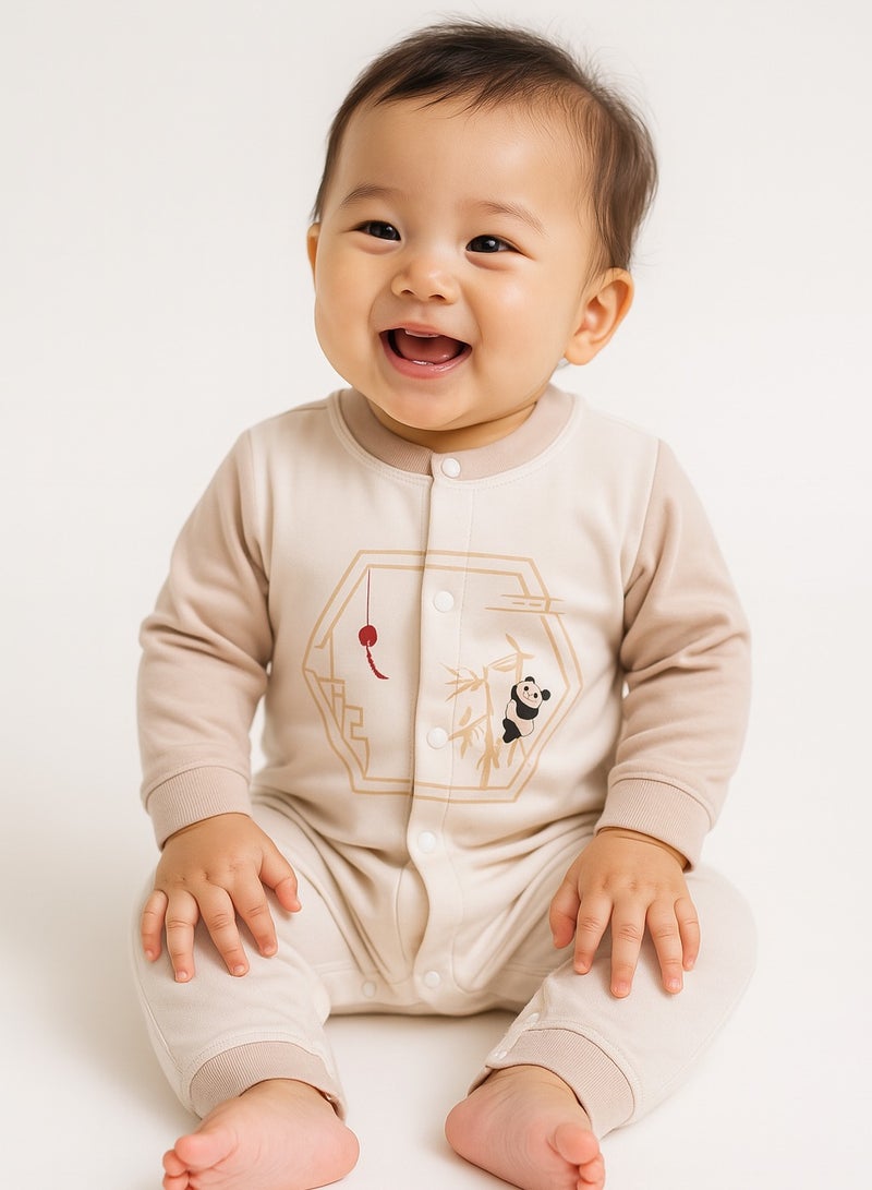 Baby Jumpsuit - Long Sleeve & Full-Length Cotton Blend Romper, Panda Print, Double Snap Front Closure - For 6–36 Months  - Image 1