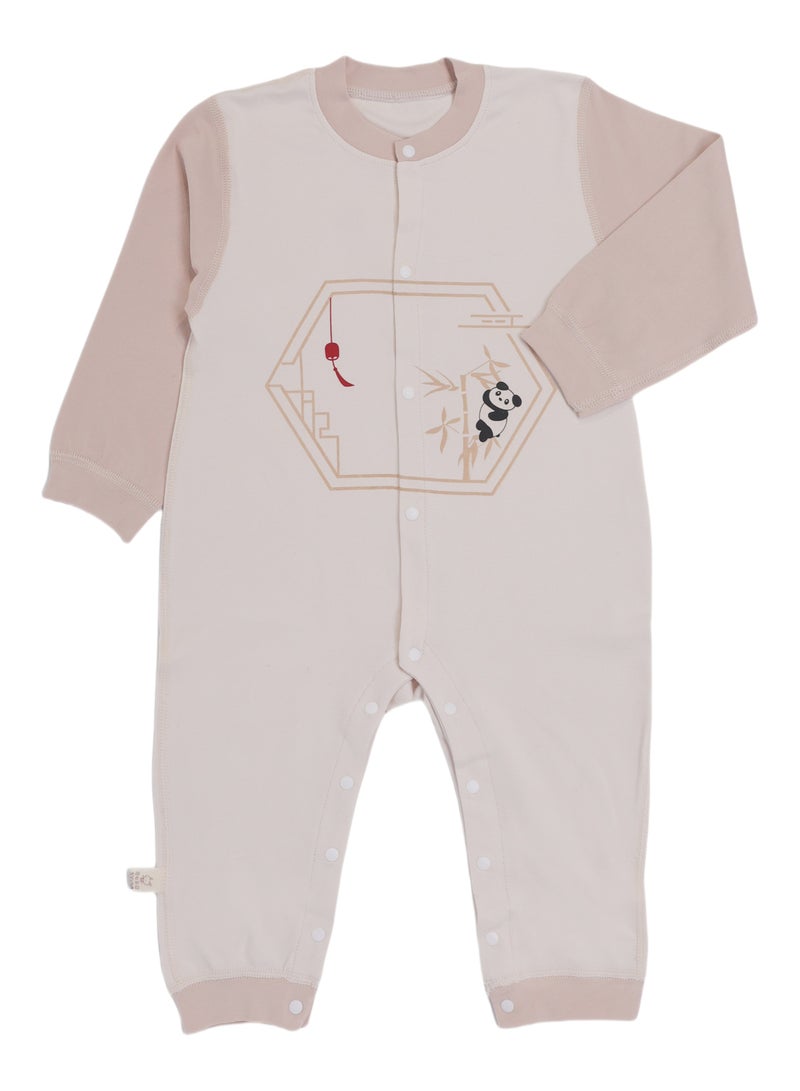 Baby Jumpsuit - Long Sleeve & Full-Length Cotton Blend Romper, Panda Print, Double Snap Front Closure - For 6–36 Months  - Image 2
