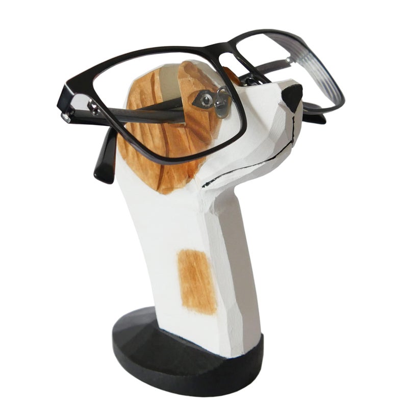 Red Dollar Handmade Wood Carved Animal Eyeglass Holder Cute Sunglasses Display Stand Nightstand Home Office Desk Decor Christmas Holiday New Year Business Gift for Men Women Adults Dog