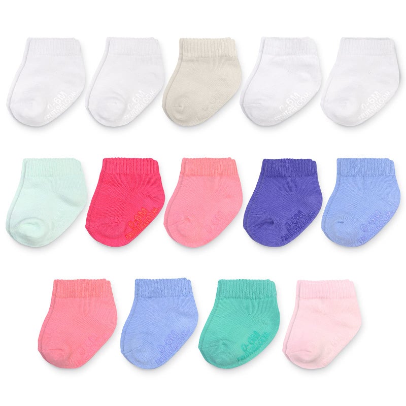 Fruit of the Loom Baby 14-Pack Grow & Fit Flex Zones Cotton Stretch Low Cut Socks - Unisex, Girls, Boys (12-24 Months, Pink) - Image 1