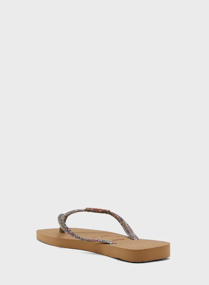 havaianas Slim Square Logo Metallic Flip Flops